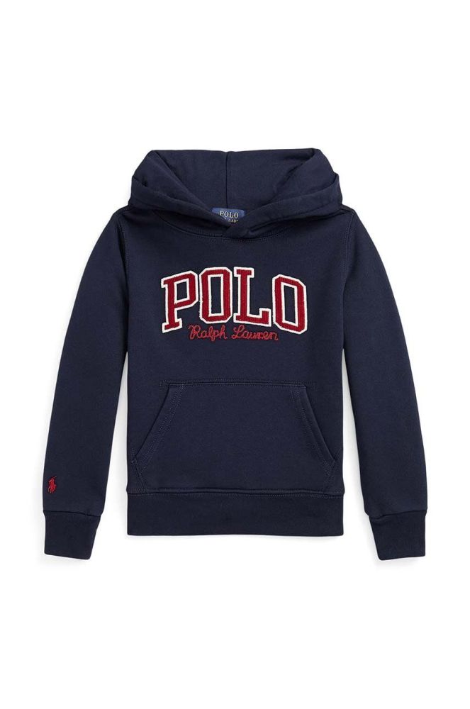 Дитяча кофта Polo Ralph Lauren колір синій з капюшоном з аплікацією