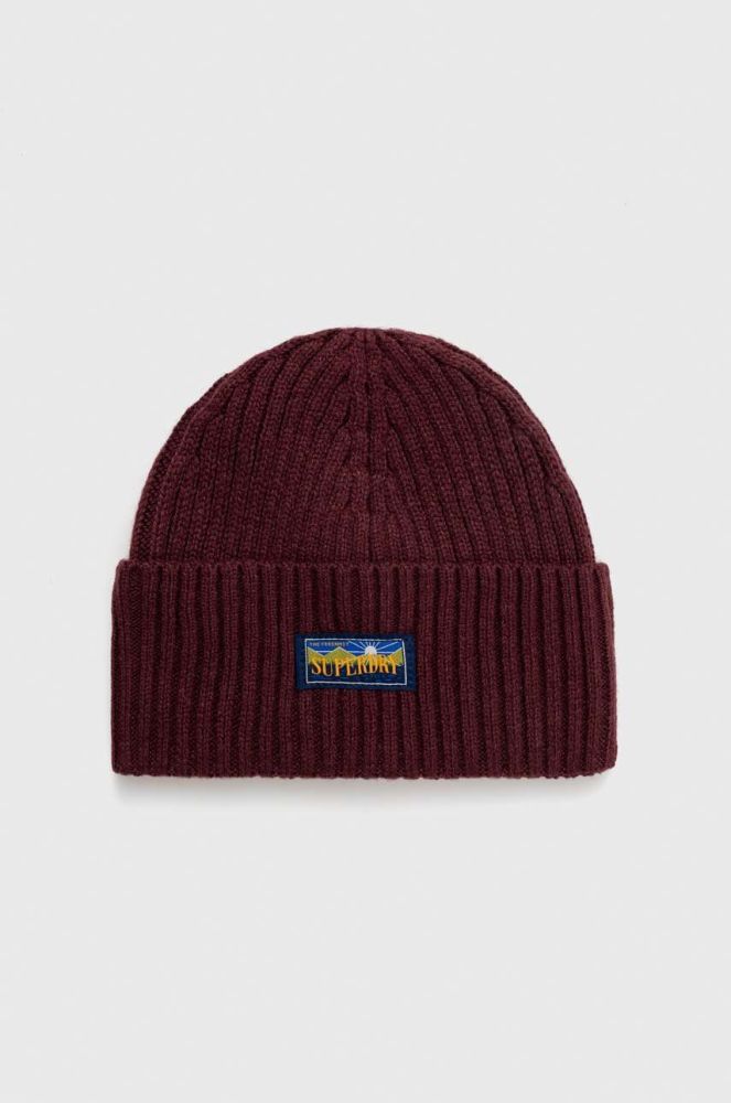 Шапка з домішкою вовни Superdry колір бордовий