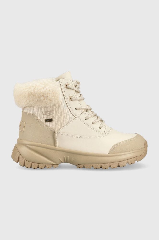 Черевики UGG W Yose Fluff V2 жіночі колір бежевий на плоскому ходу злегка утеплена