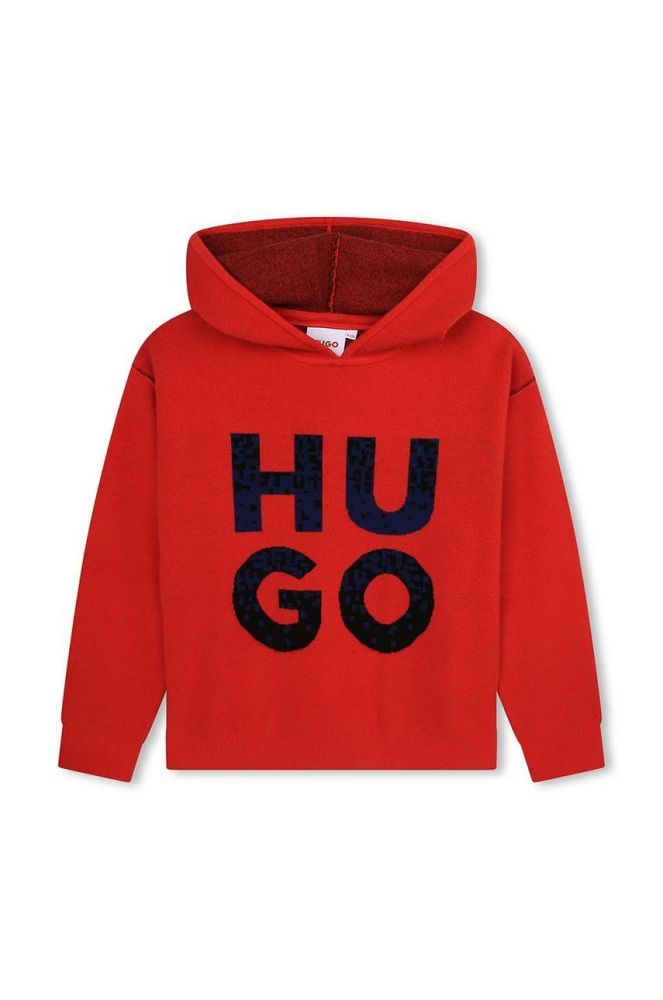 Дитяча кофта HUGO колір червоний з капюшоном з принтом (3511323)
