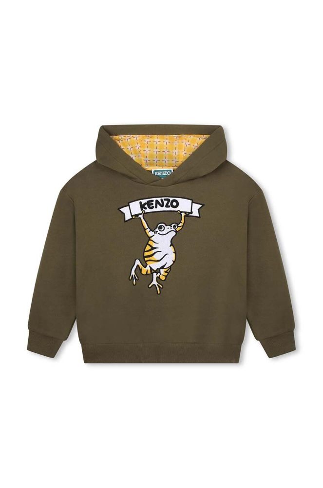 Дитяча кофта Kenzo Kids колір зелений з капюшоном з принтом (3407289)