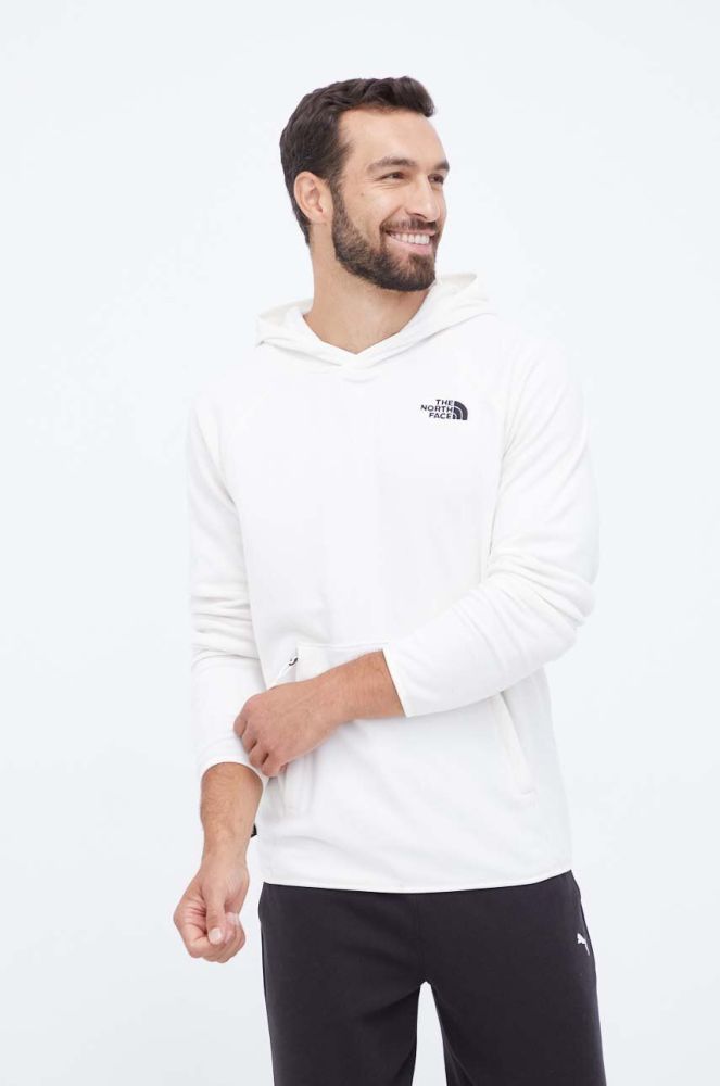 Кофта The North Face чоловіча колір бежевий з капюшоном з аплікацією