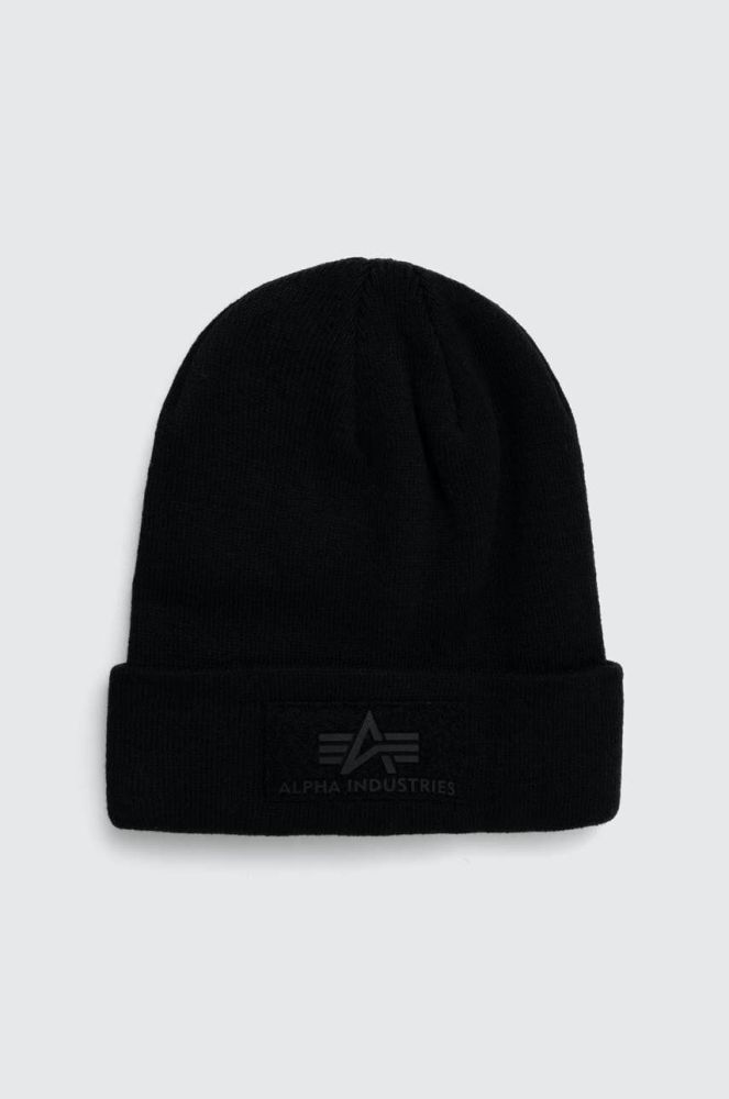 Шапка Alpha Industries колір чорний з товстого трикотажу (3403628)