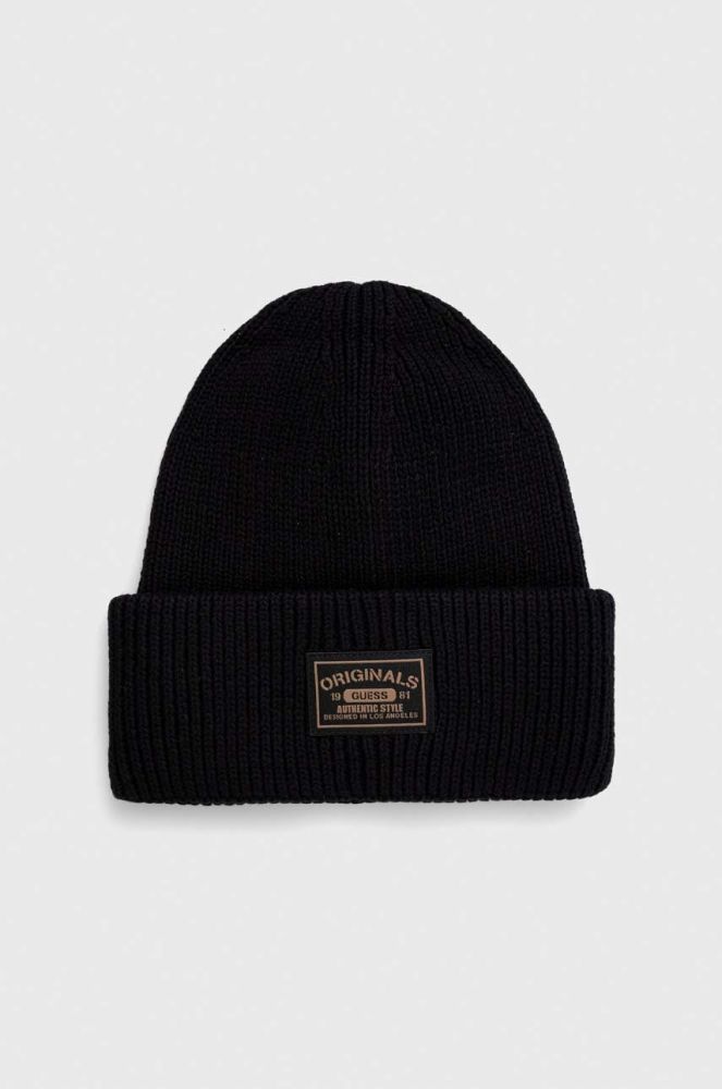 Бавовняна шапка Guess Originals колір чорний з товстого трикотажу з бавовни