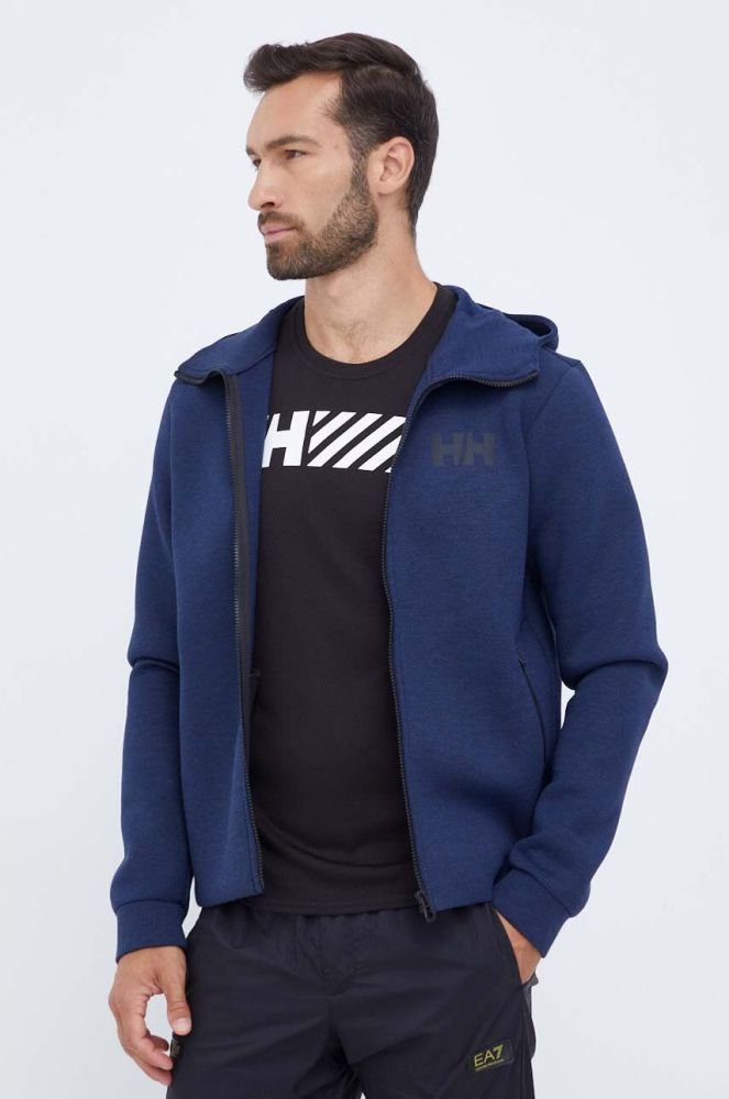 Спортивна кофта Helly Hansen Hydropower Ocean 2.0 колір синій з капюшоном з принтом