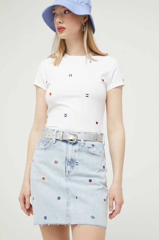 Джинсова спідниця Tommy Jeans mini пряма колір блакитний (3330239)
