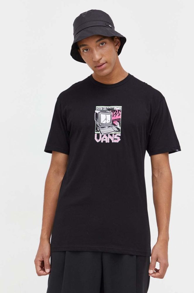 Бавовняна футболка Vans колір чорний з принтом (3572661)