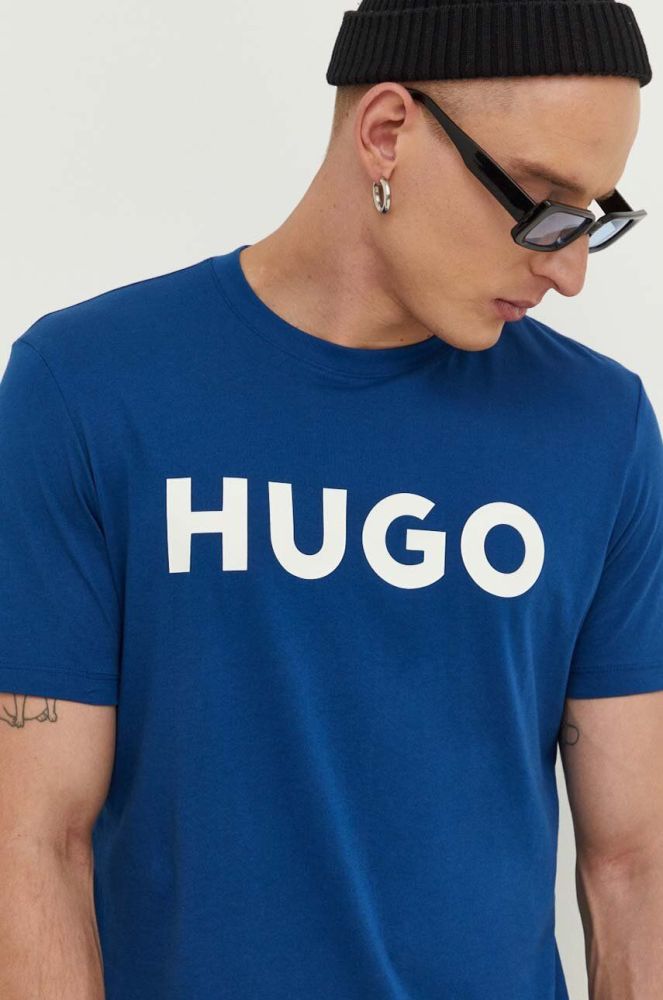 Бавовняна футболка HUGO з принтом колір блакитний (3360900)