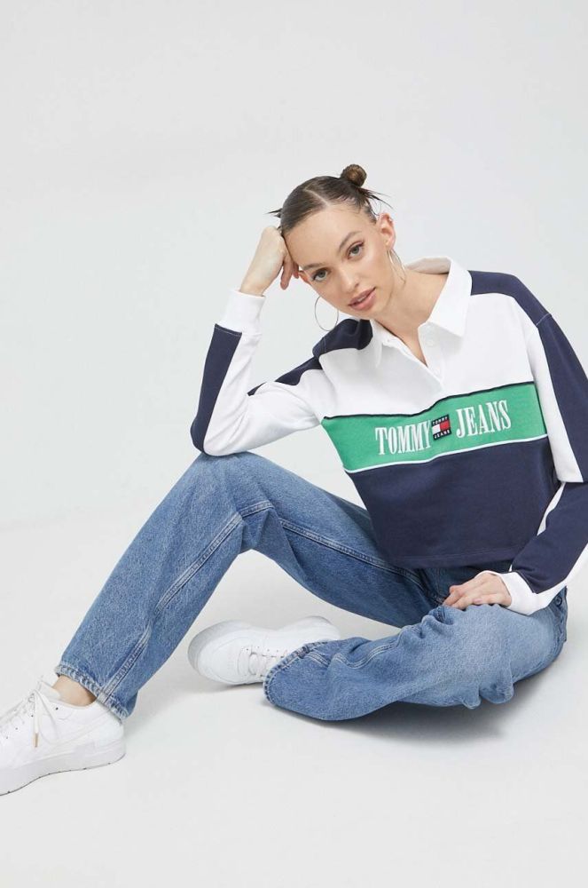 Бавовняна кофта Tommy Jeans жіноча колір синій візерунок