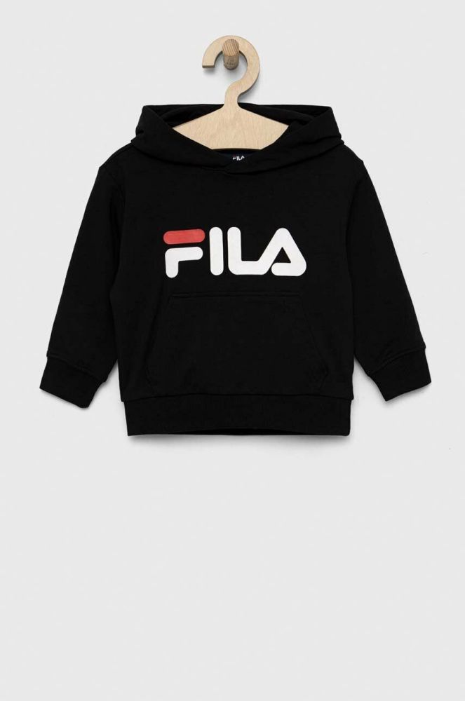 Дитяча кофта Fila колір чорний з капюшоном з принтом (3022126)